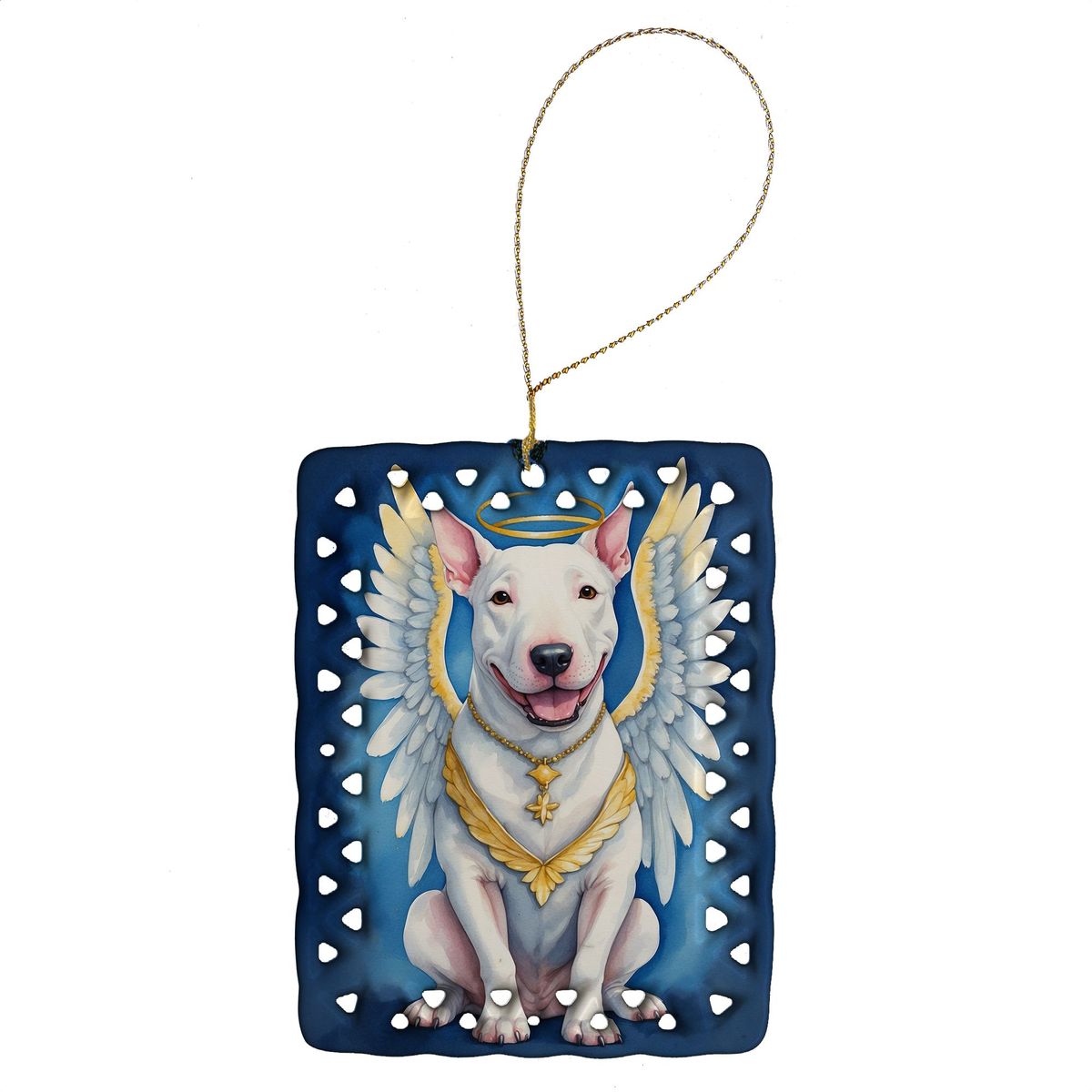 Bull Terrier My Angel Porcelain Ornament Christmas Tree Hanging Decorations For Home Christmas Holiday, Rectangle, Gift, Multicolor_maomaolike.com