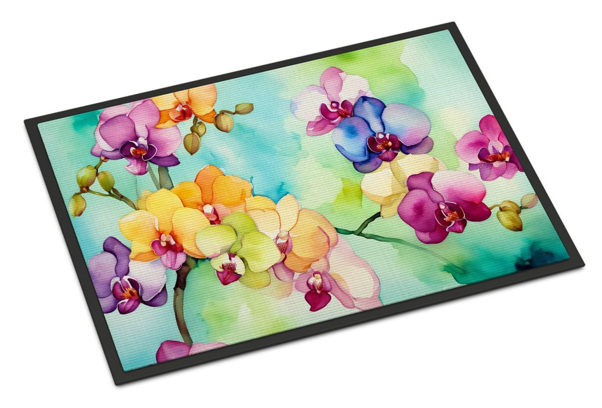 Orchids In Watercolor Doormat Front Door Mat Indoor Outdoor Rugs For Entryway, Non Slip Washable Low Pile, 24H X 36W_maomaolike.com