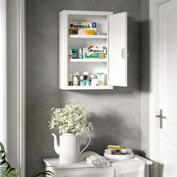 12" X 18" Lockable Medicine Cabinet, 3 Tier Steel Medical Wall Box With 2 Keys And Shelves_maomaolike.com