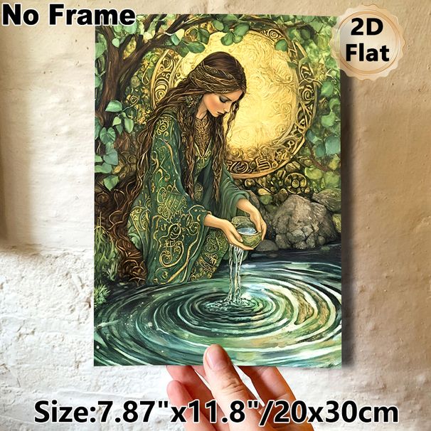 Forest Goddess Painting Poster, Mystical Intricate Vintage Art Poster, Serene Forest Scene With Goddess Pouring Water, Ideal For Living Room And_maomaolike.com