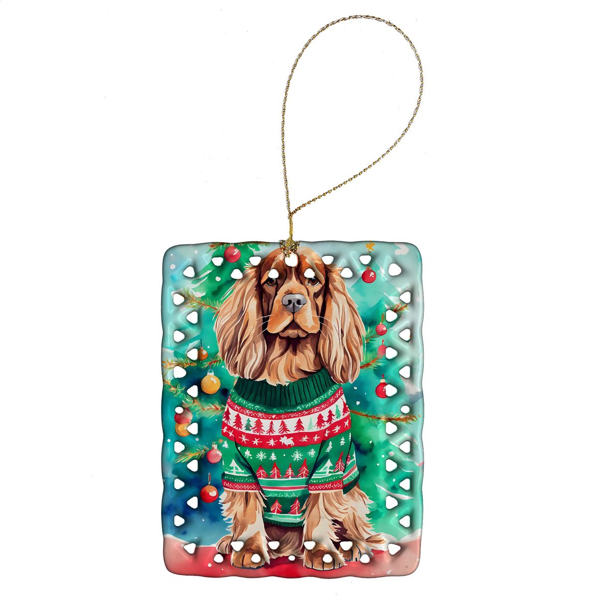 Sussex Spaniel Christmas Porcelain Ornament Christmas Tree Hanging Decorations For Home Christmas Holiday, Rectangle, Gift, Multicolor_maomaolike.com