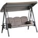 Patio Swing Bench 3-Person Steel Canopy Cushioned With Side Trays Comfortable Brown_maomaolike.com