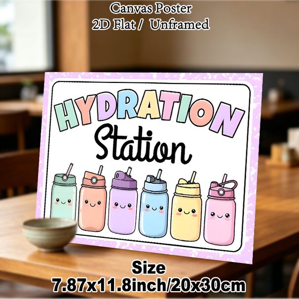 Hydration Station Painting Poster, Pastel-colored Cartoon Cute Water Bottles Poster, Gentle Reminder To Stay Hydrated, Suitable For Office, Home Or_maomaolike.com