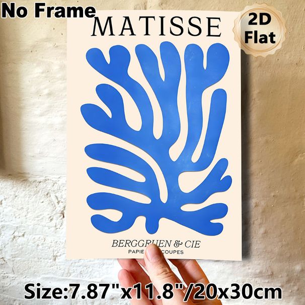Matisse-style Abstract Botanical Painting Poster, Vibrant Blue Minimalist Cut-out Poster, Stylish Artistic Decor Ideal For Living Room, Bedroom And_maomaolike.com