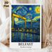 Belfast Northern Ireland Cityscape Painting Poster, Swirling Van Gogh-style Night Sky With Industrial Cranes & Waterfront Poster, Artistic City-themed_maomaolike.com