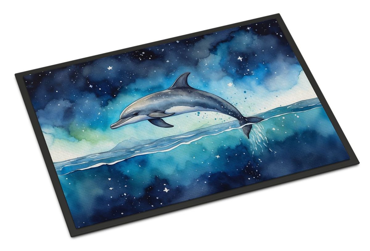 Dolphin In A Starry Sea Doormat Front Door Mat Indoor Outdoor Rugs For Entryway, Non Slip Washable Low Pile, 24H X 36W_maomaolike.com