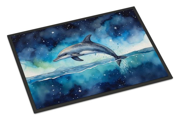 Dolphin In A Starry Sea Doormat Front Door Mat Indoor Outdoor Rugs For Entryway, Non Slip Washable Low Pile, 24H X 36W_maomaolike.com