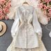 Women's temperament bow tie shirt two-piece suit tweed plaid suspender dress_maomaolike.com