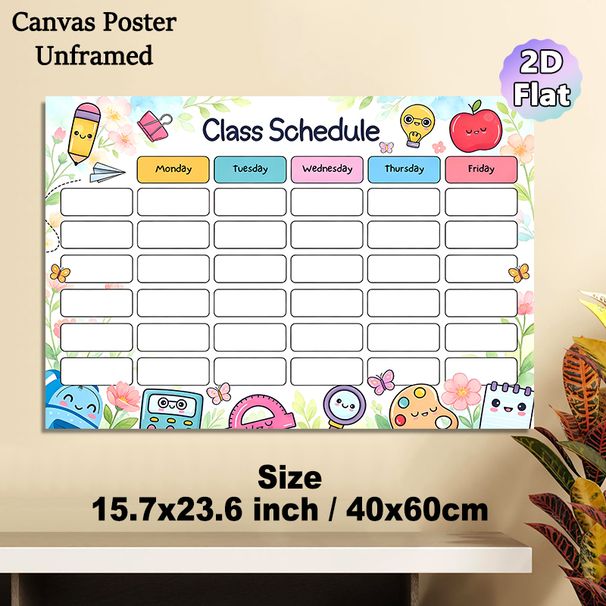 Class Schedule Painting Poster, Cute Cartoon Style Poster With Kawaii Stationery & Floral Accents, Functional Planner To Arrange Weekly Classes_maomaolike.com