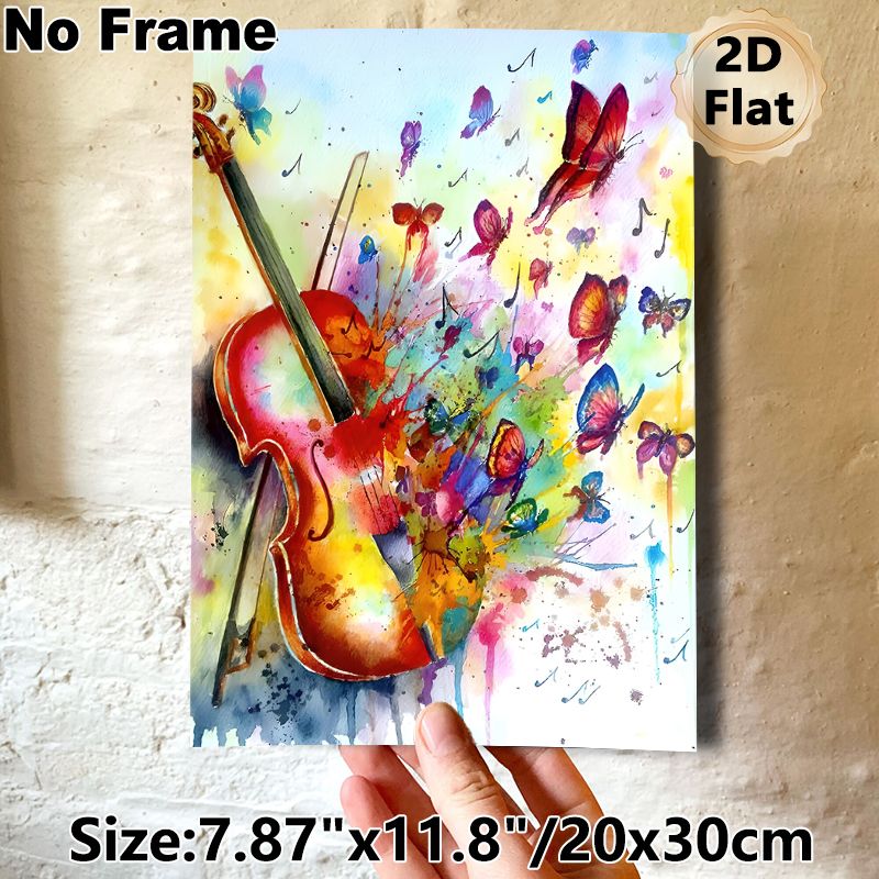 Violin & Butterfly Themed Painting Poster, Vibrant Watercolor Art Poster, Artistic Design With Colorful Violin, Flying Butterflies And Musical Notes_maomaolike.com