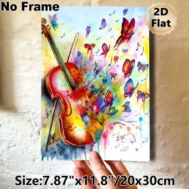 Violin & Butterfly Themed Painting Poster, Vibrant Watercolor Art Poster, Artistic Design With Colorful Violin, Flying Butterflies And Musical Notes_maomaolike.com