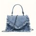 Women Mini Top Handle Raw Trim Shoulder Bags Denim Crossbody Jean Purse_maomaolike.com