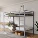 Metal Bunk Bed Twin Over Twin, Low Profile Bunk Bed Frame WithBuilt-in Ladder, High Guardrail And Metal Slats, Space-Saving Twin Size Bed Frame For Kids Teens, No Box Spring Required, Gray_maomaolike.com