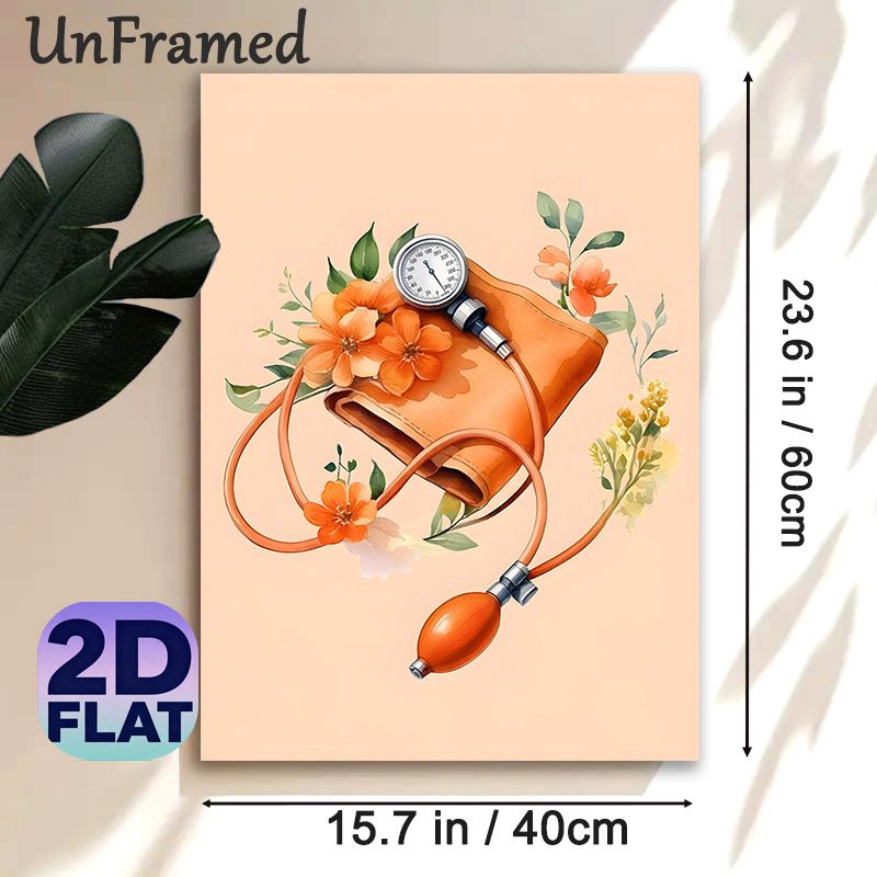 Floral Sphygmomanometer Painting Poster, Soft Watercolor Style Medical Poster, Delicate Floral-decorated Sphygmomanometer Artwork, Suitable For_maomaolike.com