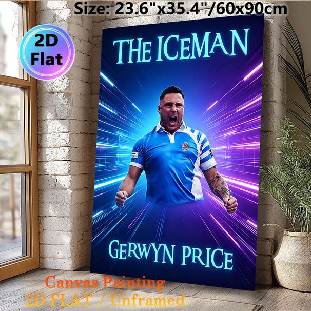 Gerwyn Price "The Iceman" Sports Painting Poster, Vibrant Neon-lit Dynamic Athlete Portrait Poster, Energetic Sports-themed Decor Ideal For Game Rooms_maomaolike.com