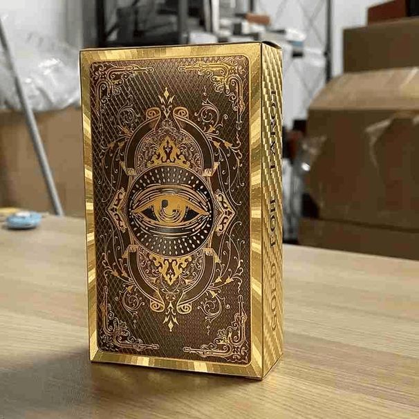 Spanish And English Golden Foil Tarot Deck With Guidebook - 78 PVC Spiritual Cards Waterproof Wrinkle Resistant_maomaolike.com
