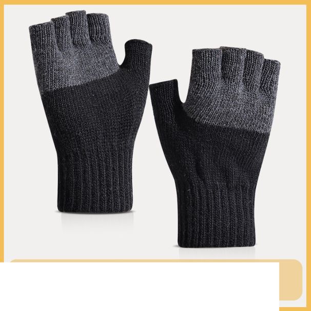Men's autumn and winter color matching plus size knitted thick warm finger cold proof wool outdoor sports cycling gloves_maomaolike.com