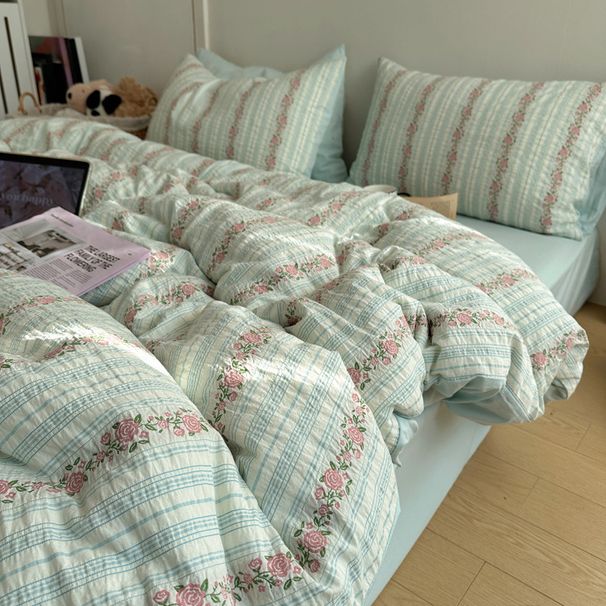 Wholesale INS Korean Retro Floral Four-Piece Pastoral Style Homestay Pure Jacquard Washed Cotton 4-Piece Set_maomaolike.com