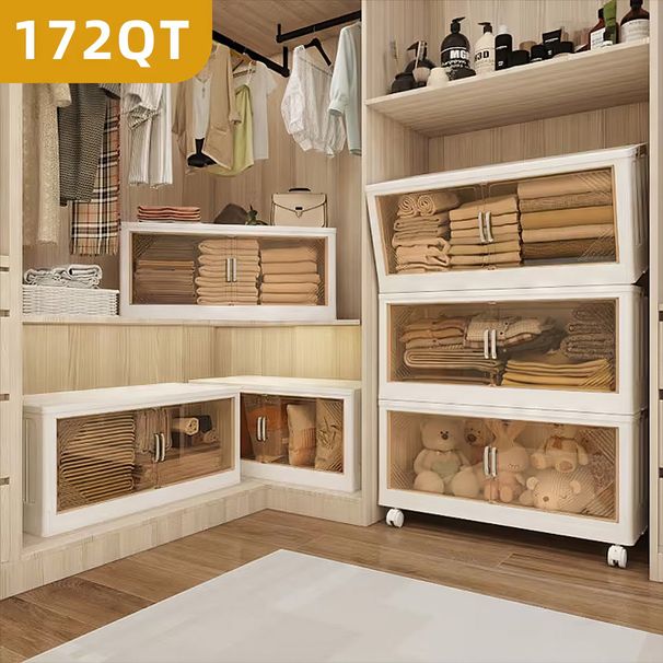 172 QT 21.6 Inch Wide Clear Door Foldable Storage Box – 3-Tier Large Capacity Organizer, Easy Access, Moving Essential, Space-Saving Foldable Design_maomaolike.com