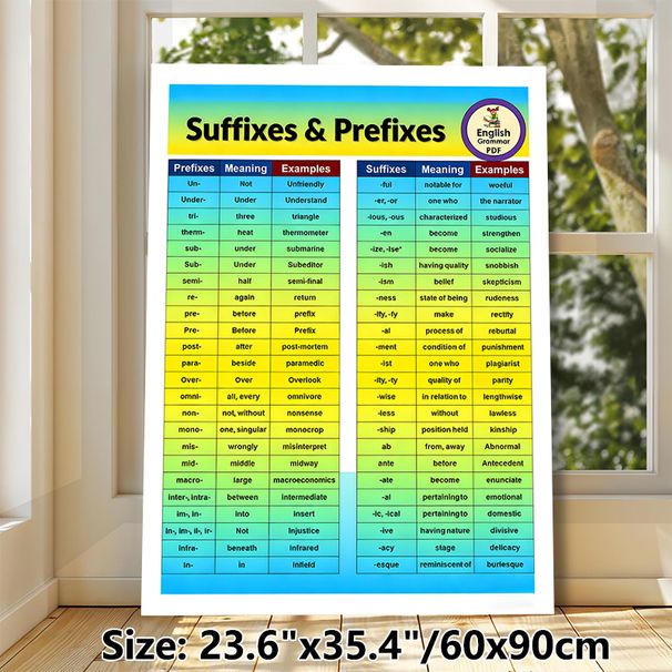 Suffixes & Prefixes Grammar Guide Painting Poster, Colorful Structured English Grammar Reference Chart Poster, Practical Language Learning Aid For_maomaolike.com