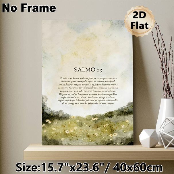 Spanish Psalm 23 Painting Poster, Soft Watercolor Pastoral Wildflower Field Poster, Soothing Spiritual Verse Decor For Home And Prayer Space_maomaolike.com