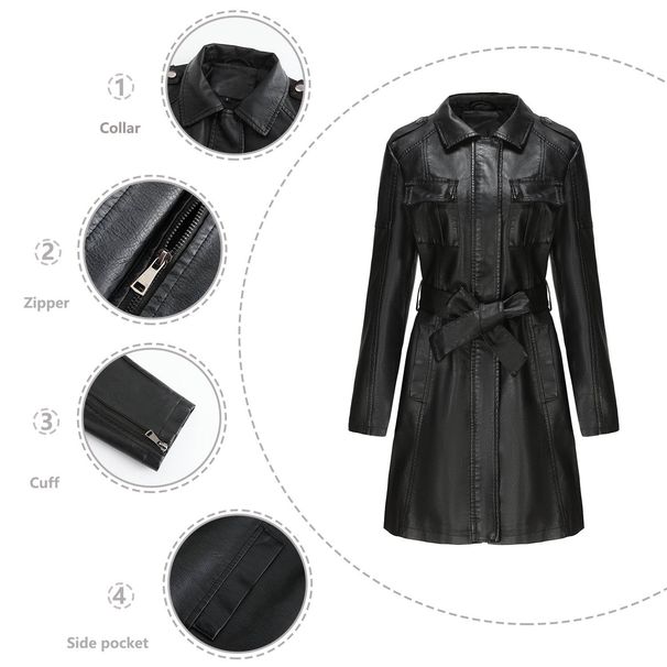 New mid-length leather coat with belt long-sleeved leather trench coat fashionable coat woman_maomaolike.com