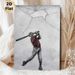 Baseball Themed Painting Poster, Vintage Monochrome With Red Accent Poster, Creative Design Of Boy Swinging Bat To Crack Wall, Ideal For Game Room_maomaolike.com