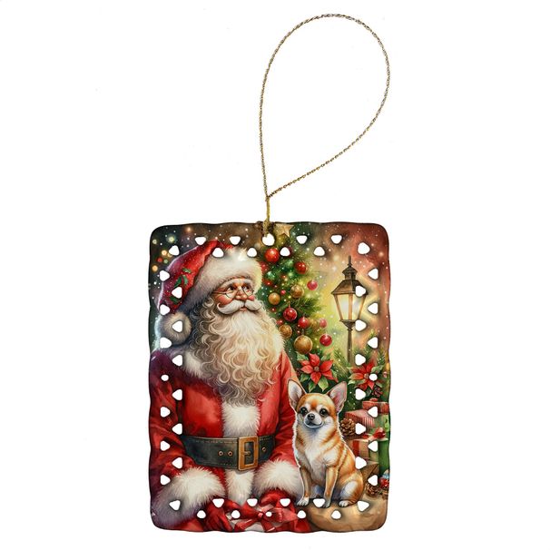 Chihuahua And Santa Claus Porcelain Ornament Christmas Tree Hanging Decorations For Home Christmas Holiday, Rectangle, Gift, Multicolor_maomaolike.com