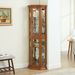 Corner Curio Cabinet Lighted Corner Display, Glass Display Shelf Shelving Bar Cabinet With Tempered Glass Door, Bar Cabinet,Cabinet With Adjustable Shelf Glass Cabinet Shelves Bead Bulb Included_maomaolike.com