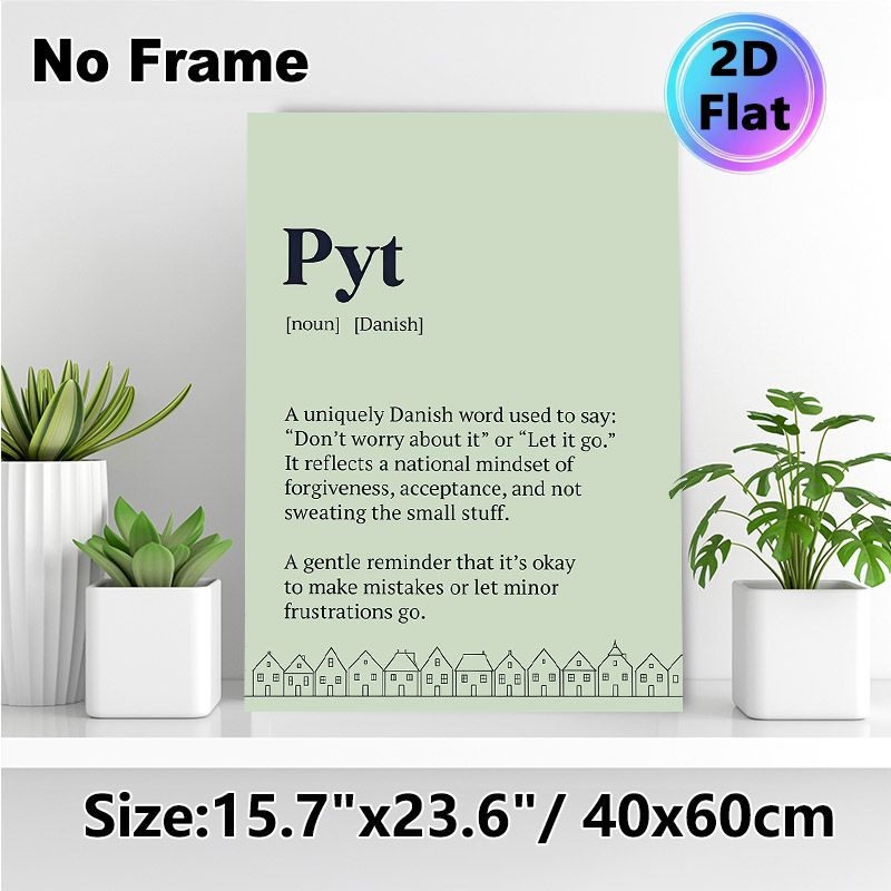 Danish "Pyt" Definition Painting Poster, Minimalist Typographic With Tiny House Border Poster, Delivers Gentle Mindfulness Reminder For Home, Office_maomaolike.com
