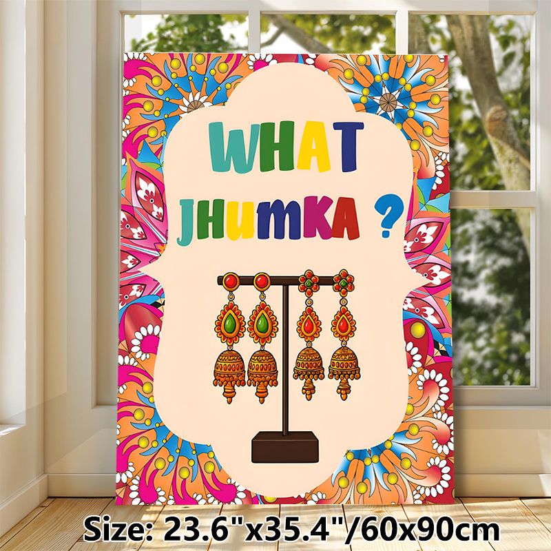 Jhumka Themed Painting Poster, Vibrant Ethnic Style Poster, Colorful Indian Jhumka Earrings With Intricate Floral Border, Eye-catching Cultural Decor_maomaolike.com