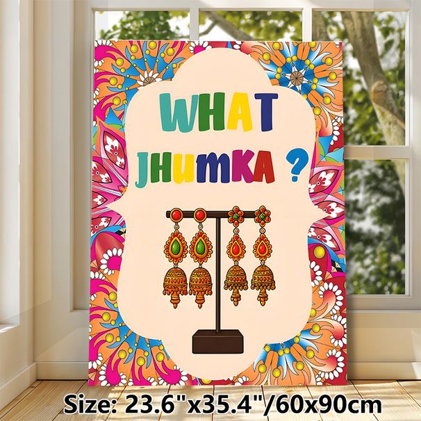Jhumka Themed Painting Poster, Vibrant Ethnic Style Poster, Colorful Indian Jhumka Earrings With Intricate Floral Border, Eye-catching Cultural Decor_maomaolike.com