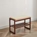 (Walnut Color) Solid Wood Shoe Bench, Beech Wood Storage Rack Organizer With High Rebound Sponge Cushion_maomaolike.com