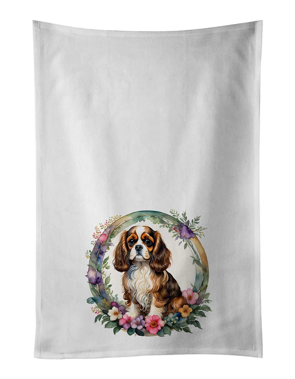 Cavalier Spaniel And Flowers Kitchen Towel Set Of 2 White Dish Towels Decorative Bathroom Hand Towel For Hand, Face, Hair, Yoga, Tea, Dishcloth, 19 X 28", White_maomaolike.com