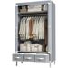 Three Drawer Boxes No-Tool Assembly Hanging Rack Non-Woven Fabric Storage Organizer Portable Clothes Closet Rolling Door Wardrobe_maomaolike.com