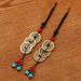Qian Dao Jia Three Emperors Copper Coin Green Bead Braided Rope Portable Bag Pendant Car Keychain Accessories_maomaolike.com