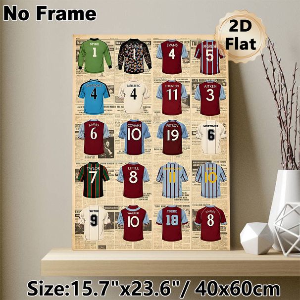 Classic Football Jerseys Painting Poster, Vintage-style Retro Football Players' Jerseys Collage Poster, Nostalgic Sports-themed Decor Ideal For Living_maomaolike.com