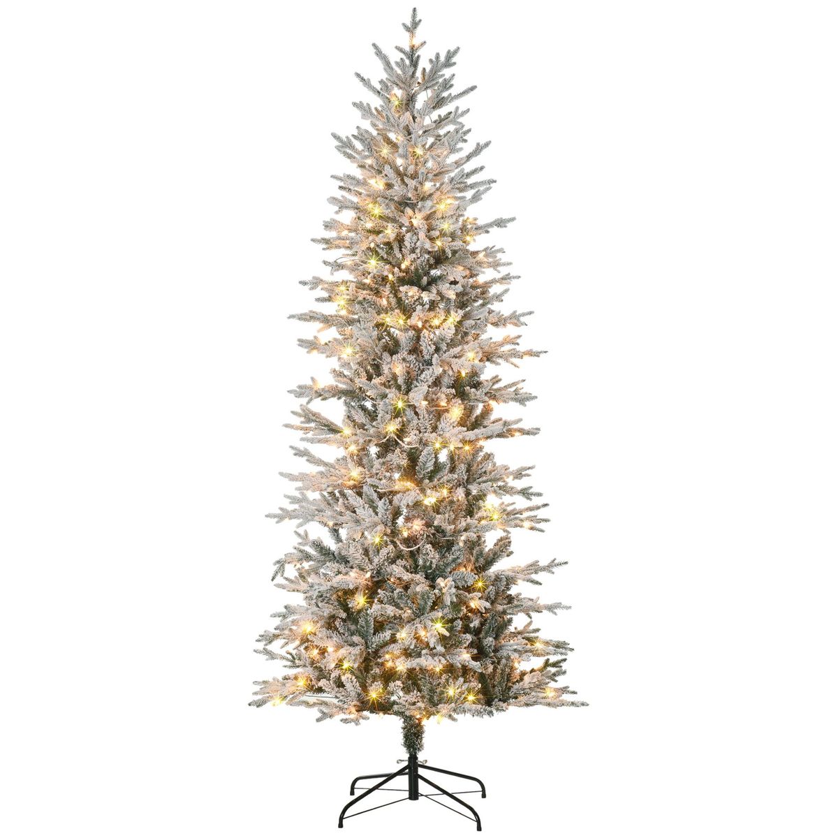 7.5ft Tall Prelit Artificial Christmas Tree Holiday Décor With 850 Snow Flocked Branches, 350 Warm Yellow Clear Lights, Auto Open, Extra Bulb_maomaolike.com