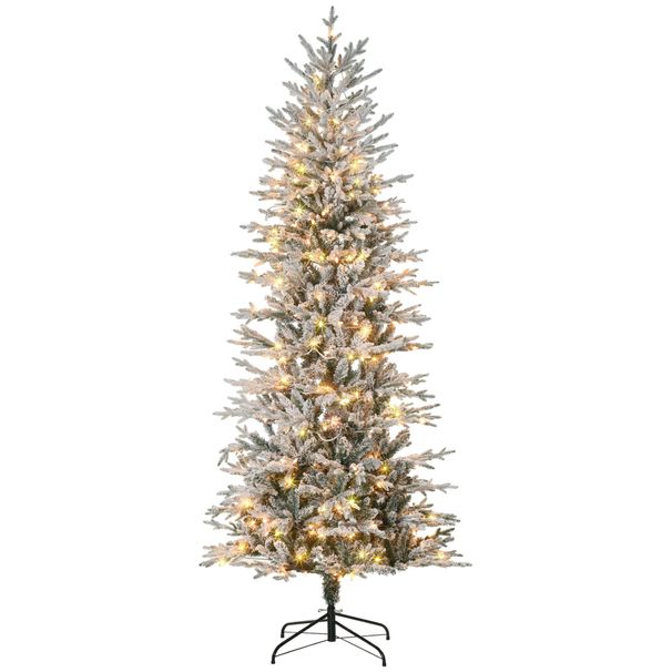 7.5ft Tall Prelit Artificial Christmas Tree Holiday Décor With 850 Snow Flocked Branches, 350 Warm Yellow Clear Lights, Auto Open, Extra Bulb_maomaolike.com