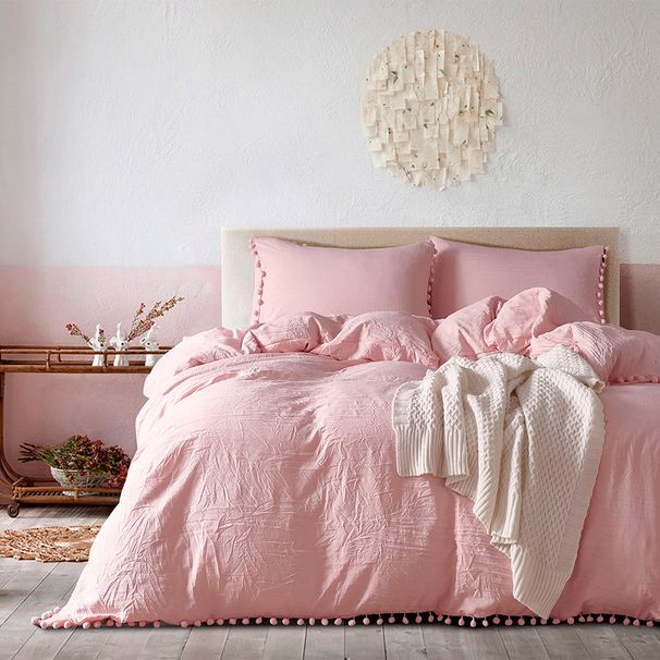 Bedding Sets Three Piece Set Solid Color Washed Cotton Ball Quilt Cover Set_maomaolike.com
