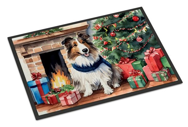 Sheltie Cozy Christmas Doormat Front Door Mat Indoor Outdoor Rugs For Entryway, Non Slip Washable Low Pile, 24H X 36W_maomaolike.com