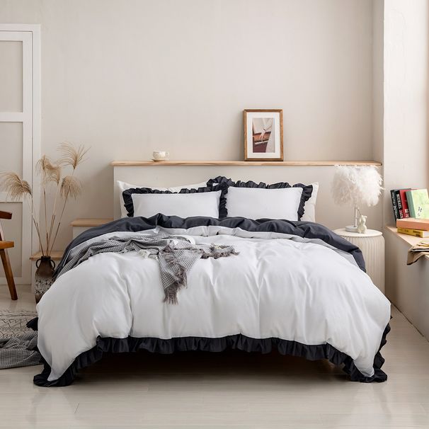 Luxury Ruffled Duvet Cover With Patchwork Patterns - Soft Milled Velvet, Active Dyed Colors, Multi-Color Options_maomaolike.com