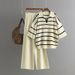 Women's Clothing contrast striped fashion suit new casual loose knitted wide leg pants two piece suit_maomaolike.com