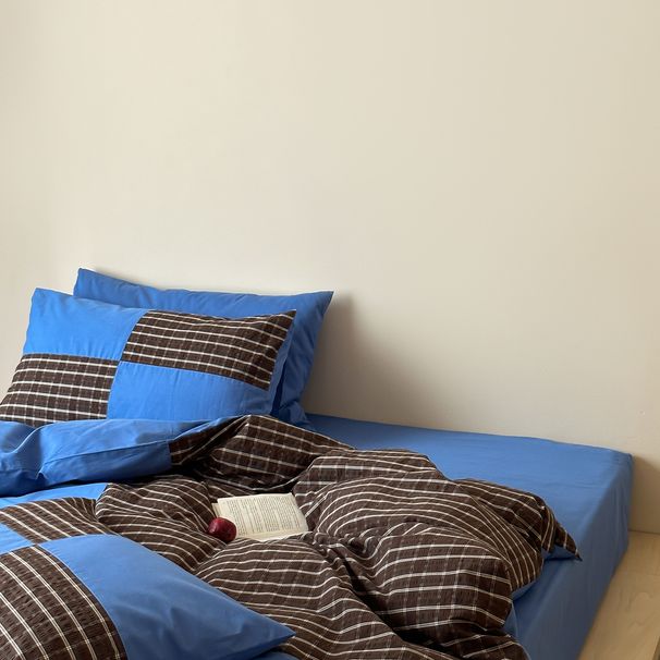 Wholesale Vintage Style Retro 100% 60s Washed 4-Piece Patchwork Plaid Homestay Apartment Pure Cotton Four-Piece Set_maomaolike.com