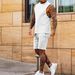 Men's casual thin five-point pants sleeveless top solid color vest shorts two-piece set_maomaolike.com