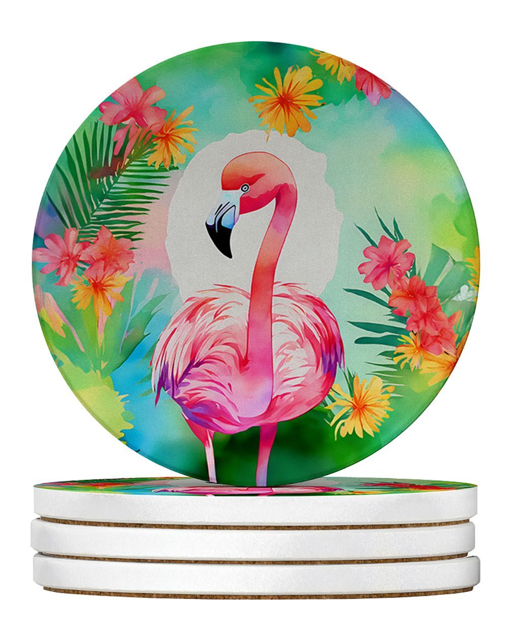 Hippie Animal Flamingo Large Sandstone Coasters Pack Of 4 Absorbent Round Coasters Decor Gifts For Men Or Women, 4 In, Multicolor_maomaolike.com