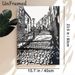Vintage Cobblestone Alleyway Painting Poster, Monochrome Linocut-style Poster, Classic Nostalgic Urban Scene With Old Buildings And Street Lamp_maomaolike.com