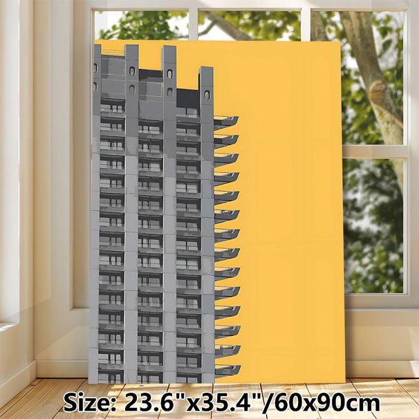 Brutalist Architecture Painting Poster, Minimalist Gray High-rise Against Warm Yellow Backdrop Poster, Sleek Geometric Design For Office & Living Room_maomaolike.com