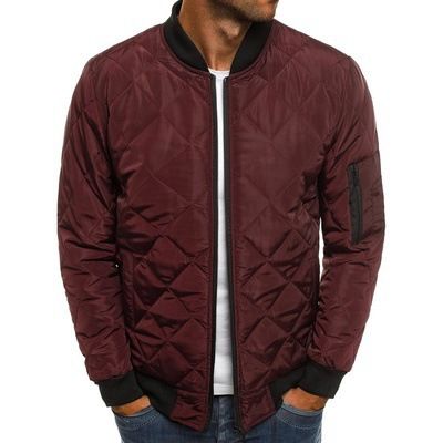 Men's Clothing Diamond Plaid Men's Padded Jacket Stand Collar Short Cotton Coat Menswear_maomaolike.com