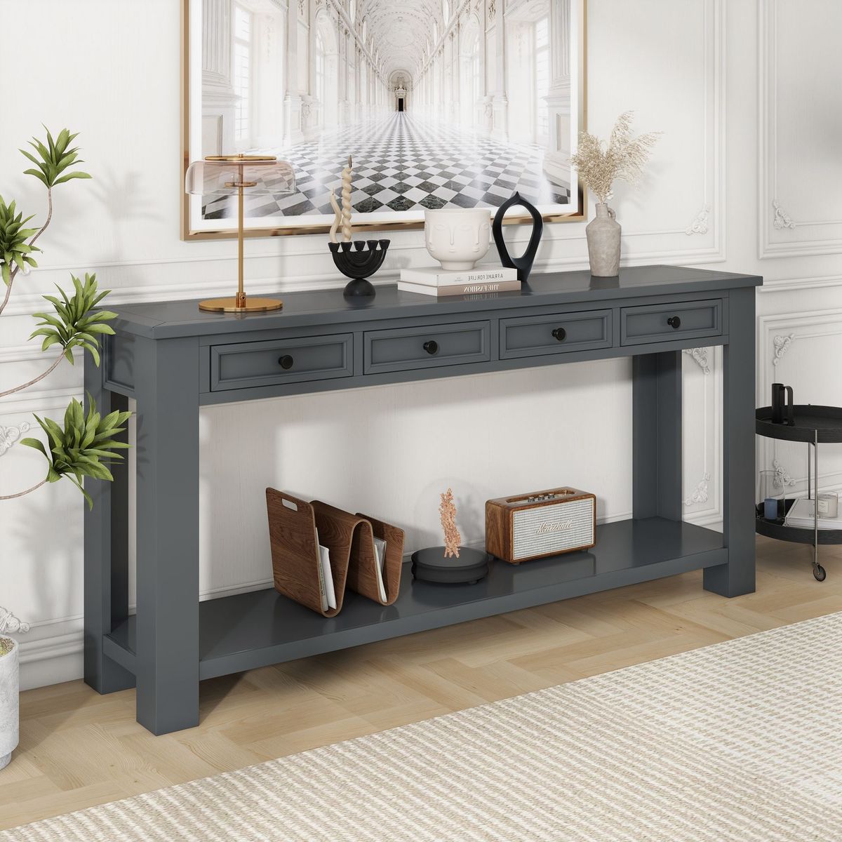 Console Table/Sofa Table With Storage Drawers And Bottom Shelf For Entryway Hallway_maomaolike.com